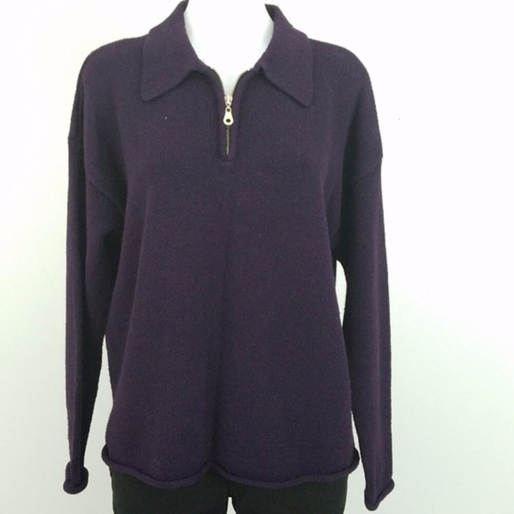 Express Tricot 1/4 Zip Deep Eggplant Pullover Sweater Women's Size Large